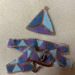 peyote stitch seed bead bracelet in shades of blue and purple