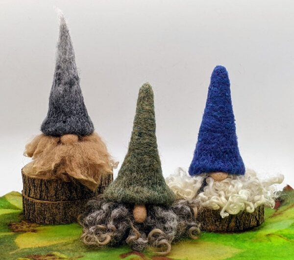 Colorful hand felted gnomes