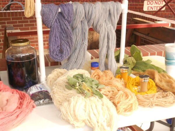 Skeins of colorful naturally-dyed yarns