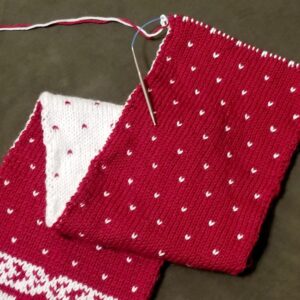 Red and white double knitted scarf